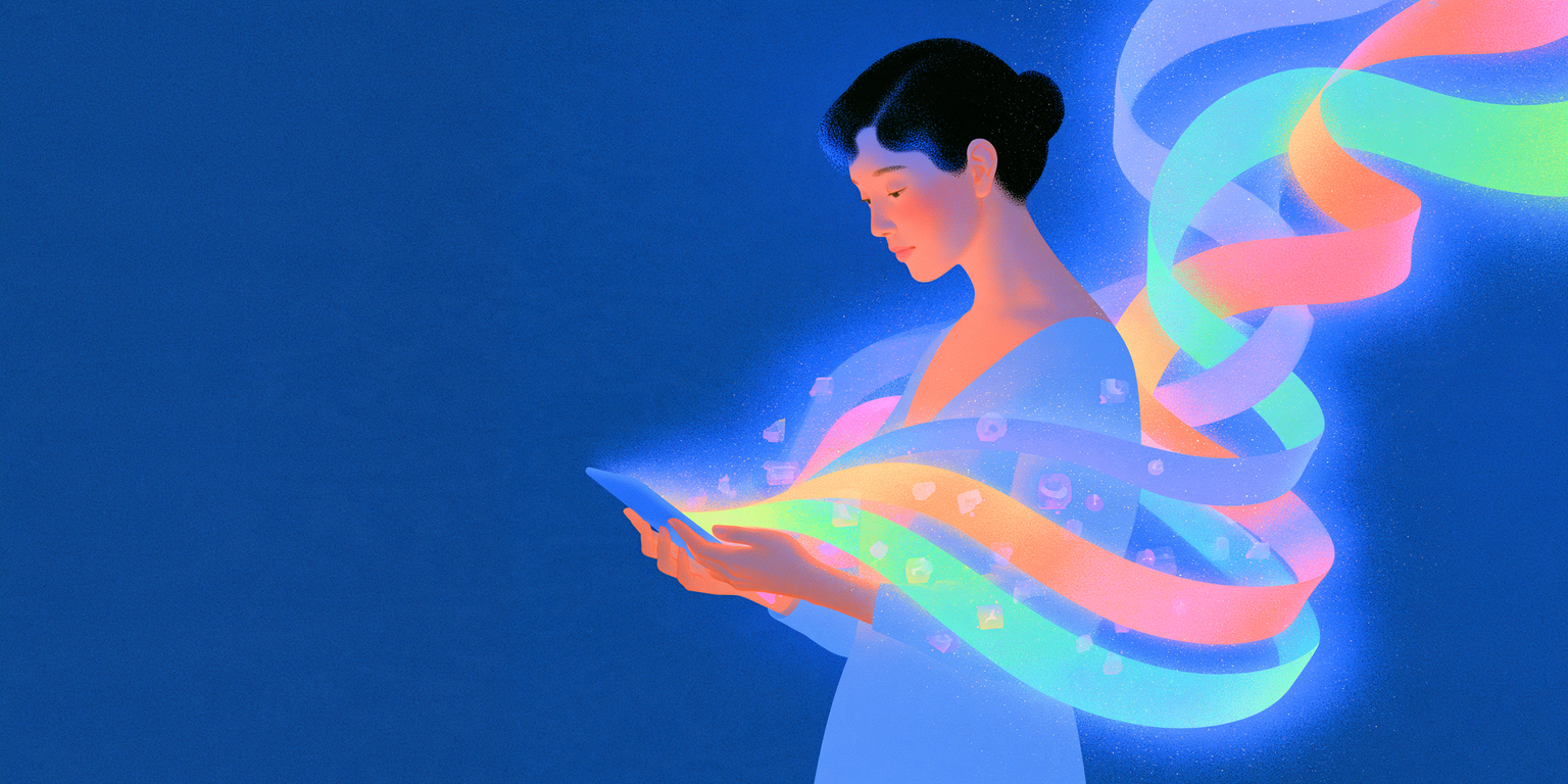 Illustration of a glowing coral cloud curling like a wave over dark blue hills at dusk.