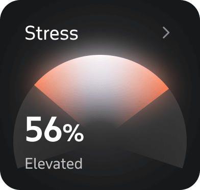 Welltory Stress card showing 56%, elevated